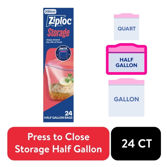 Ziploc Brand Half Gallon Marinade Food Storage Bags for Meal Prep, Grip 'n Seal Technology for Easier Grip, Open, and Close, 24 Count