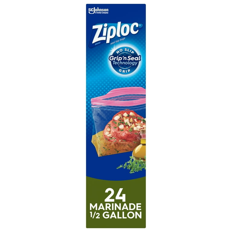 Ziploc Marinade Bags, Half Gallon Size, 24 Count (Pack Of 3) - Stand-Up Bags For Meat, Poultry, And Vegetables