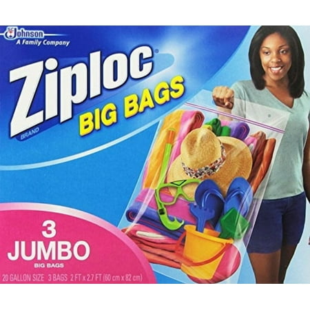 Ziploc® Big Bags, Jumbo, Secure Double Zipper, 3 ct, Expandable Bottom, Heavy-Duty Plastic, Built-In Handles, Flexible Shape to Fit Where Storage Boxes Can't