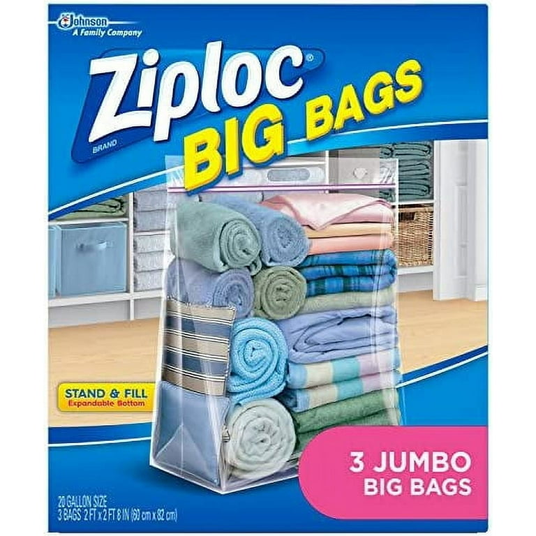 Ziploc Big Bags Clothes and Blanket Storage Bags for Closet Organization,  Protects from Moisture, Jumbo, 3