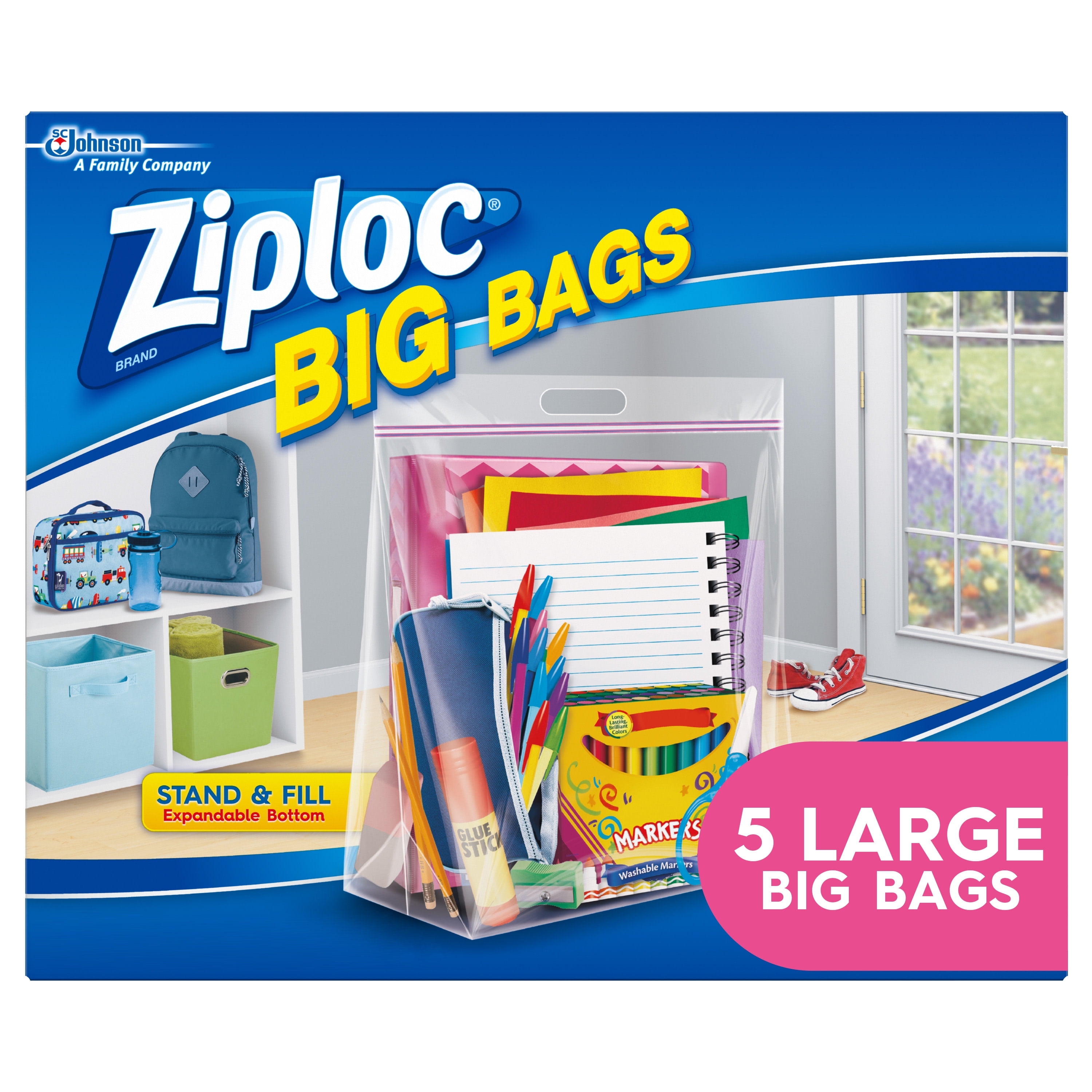 Ziploc Large Big Bags with Secure Double Zipper 5 ct Expandable Heavy Duty with Built In Handles Walmart
