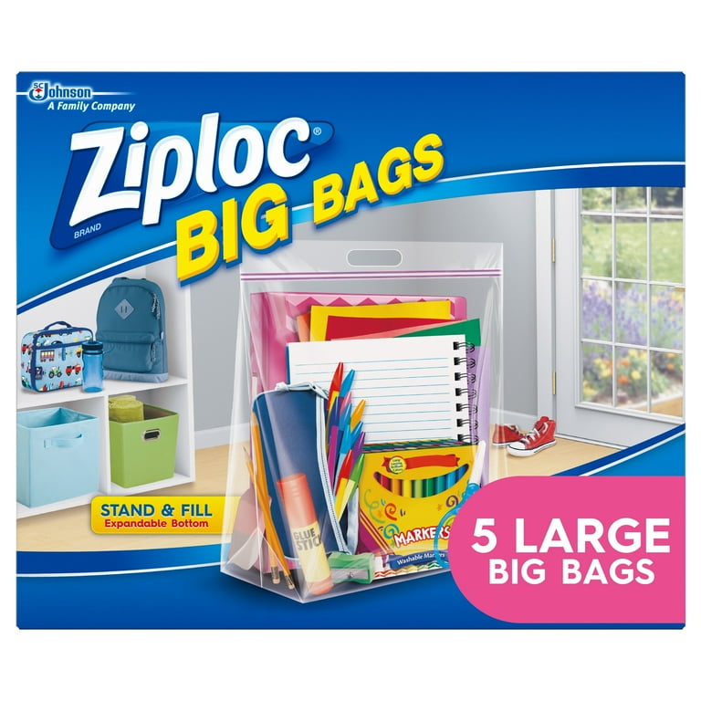 Ziploc Large Big Bags with Secure Double Zipper 5 ct Expandable Heavy Duty with Built In Handles Walmart