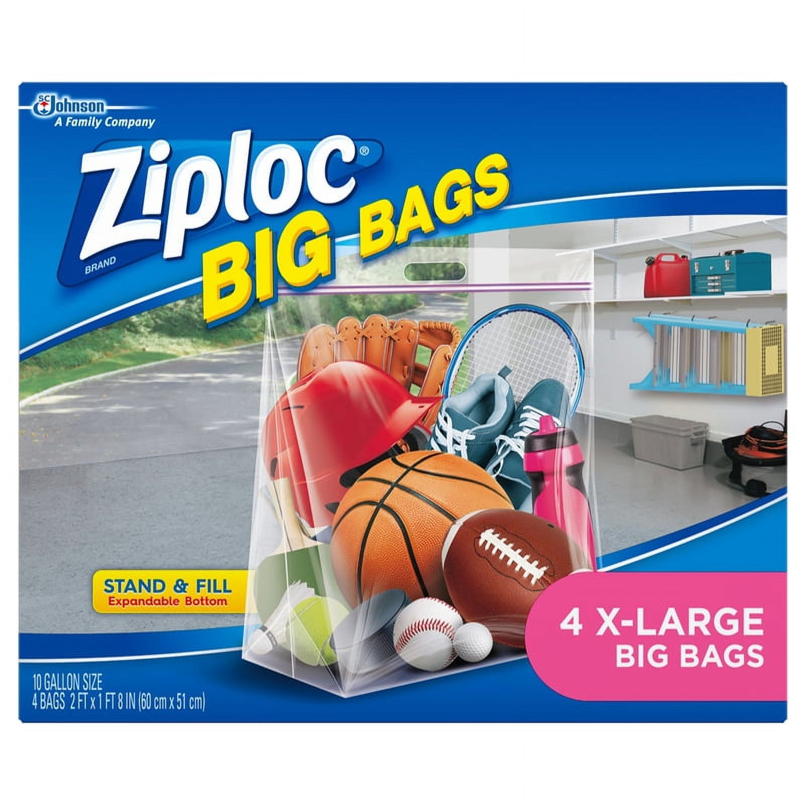 Ziploc® Big Bags, X-Large, Secure Double Zipper, 4 ct, Expandable Bottom,  Heavy-Duty Plastic, Built-In Handles, Flexible Shape to Fit Where Storage  Boxes Can't 