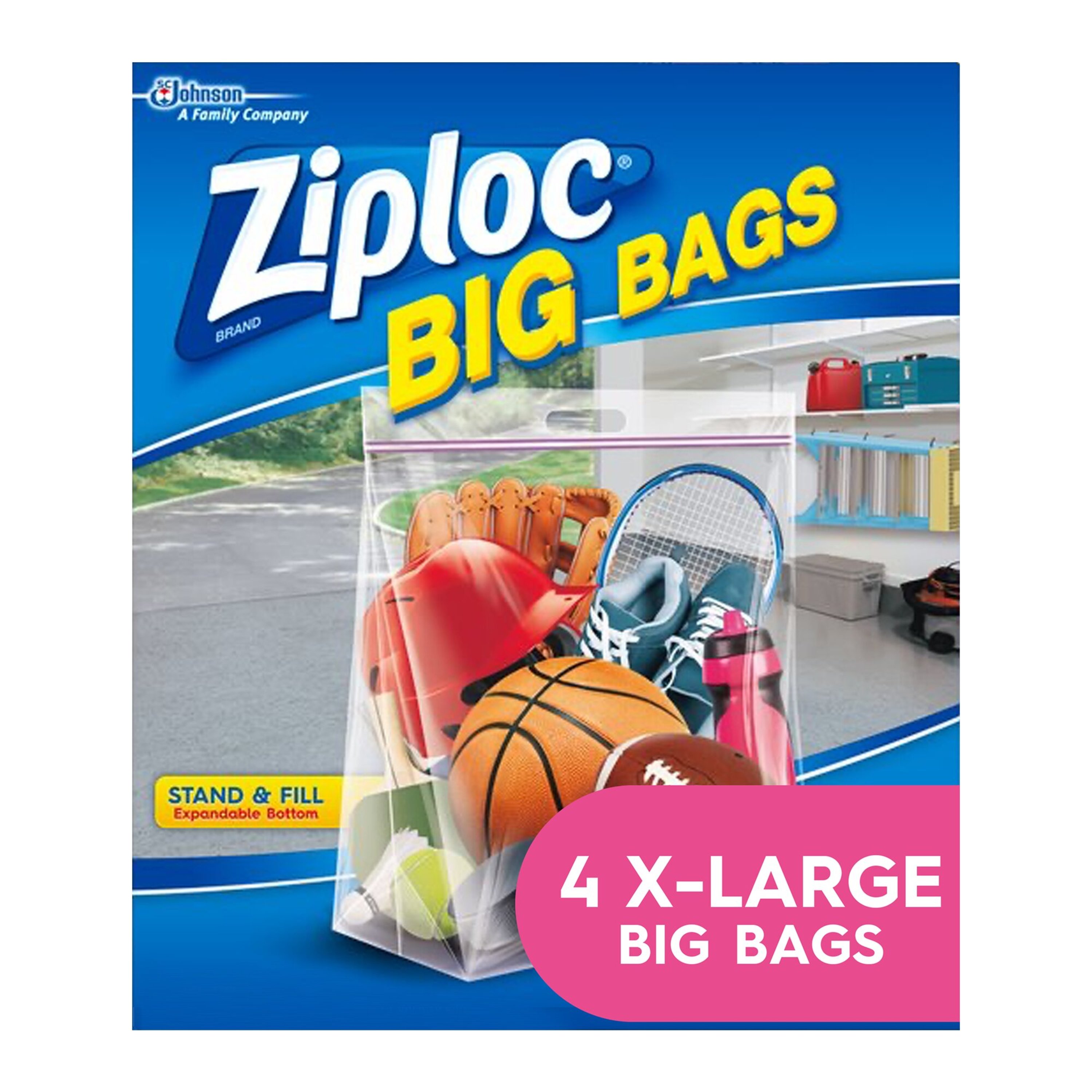Ziploc® Big Bags, Large, Secure Double Zipper, 5 ct, Expandable Bottom, HeavyDuty Plastic
