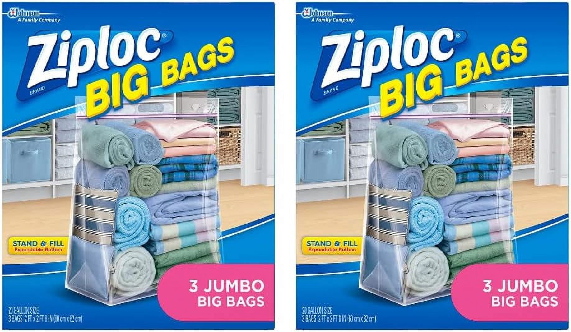 Ziploc Jumbo Big Bags with Double Zipper, 3 CT (Pack of 2)