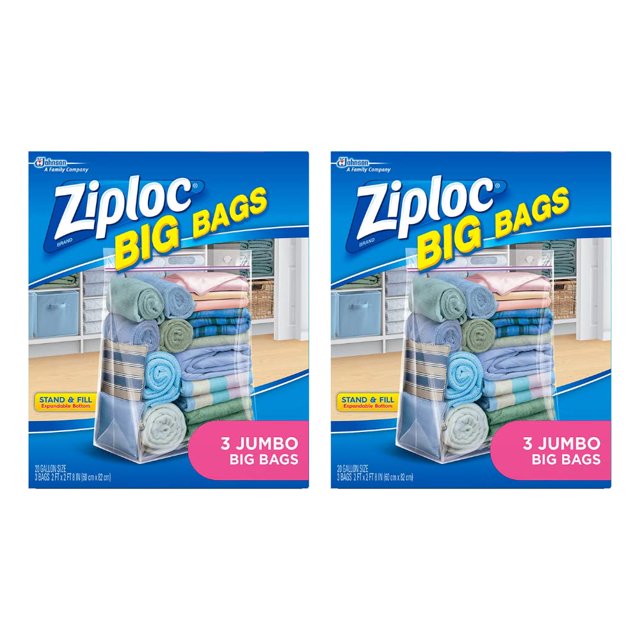 Ziploc Big Bags, Xxl Double Zipper Bag, 3 Ct (Pack Of 2)