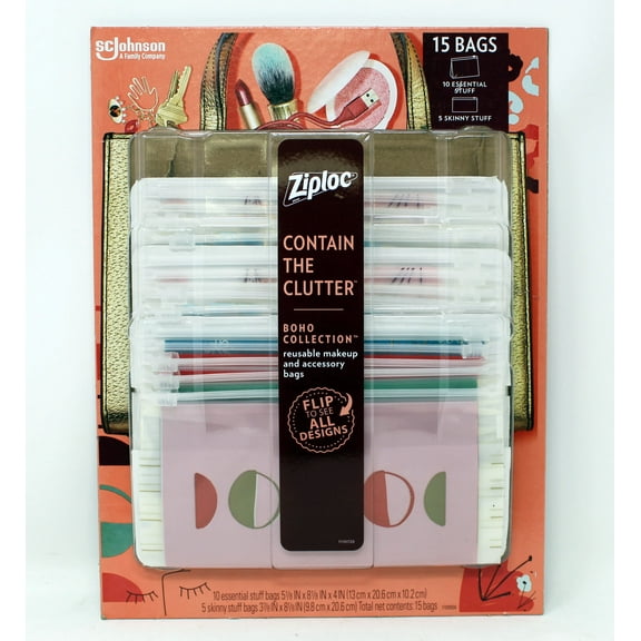 Ziploc Makeup and Accessory Bags, 15-pack Color: Boho Collection