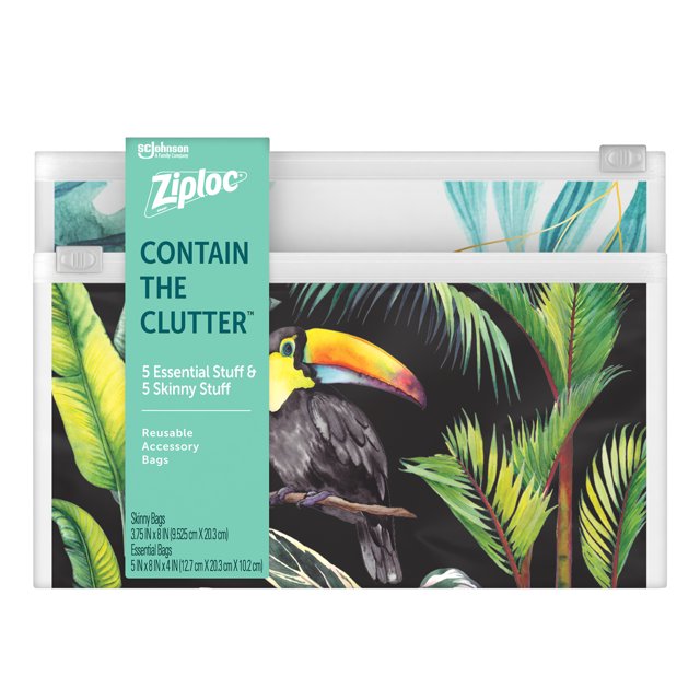 Ziploc Brand Boho Collection Accessory Bags (5 Essential and 5 Skinny), 10 Total Bags