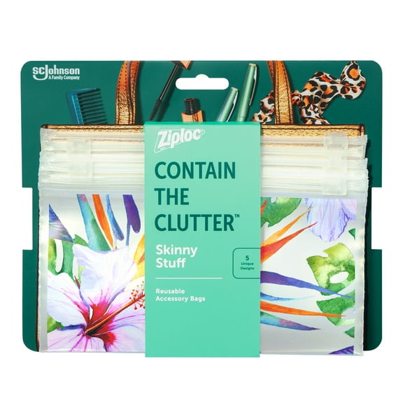 Ziploc Brand Boho Collection Skinny Stuff Accessory Bags, 5 Bags