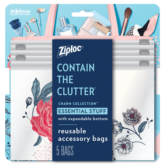 Ziploc Brand Charm Collection Essential Stuff Accessory Bags, 5 Bags
