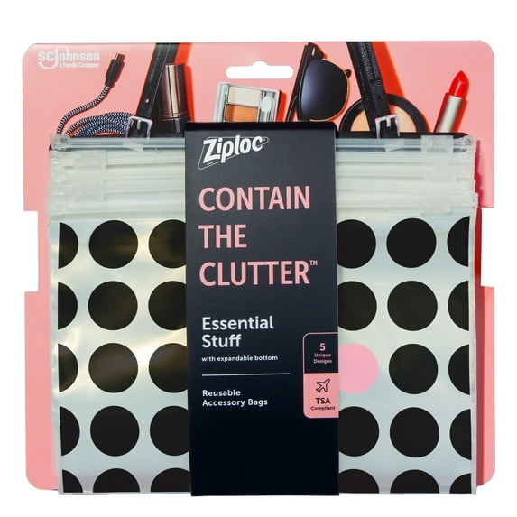 Ziploc Brand Chic Collection Essential Stuff Accessory Bags, 5 Bags