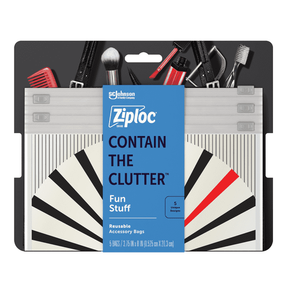 Ziploc® Brand Chic Collection™ Fun Stuff Accessory Bags, Reusable, 5 Bags