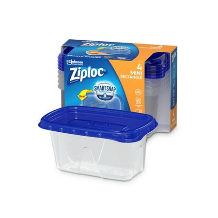 Ziploc® Brand, Food Storage Containers, Smart Snap Technology, Mini Rectangle, 4 ct