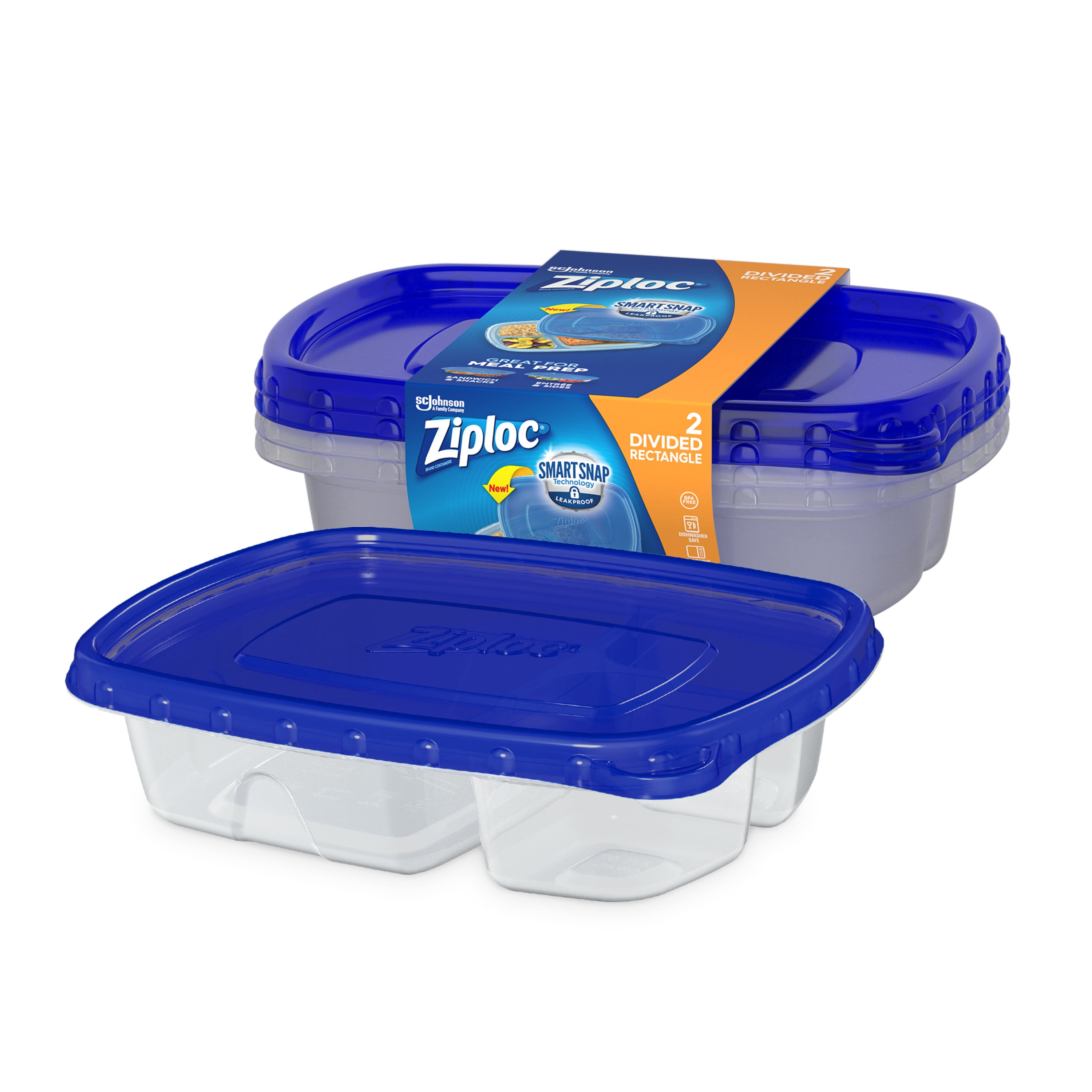 Ziploc® Brand, Food Storage Containers with Lids, Smart Snap, Divided  Rectangle, 2 ct