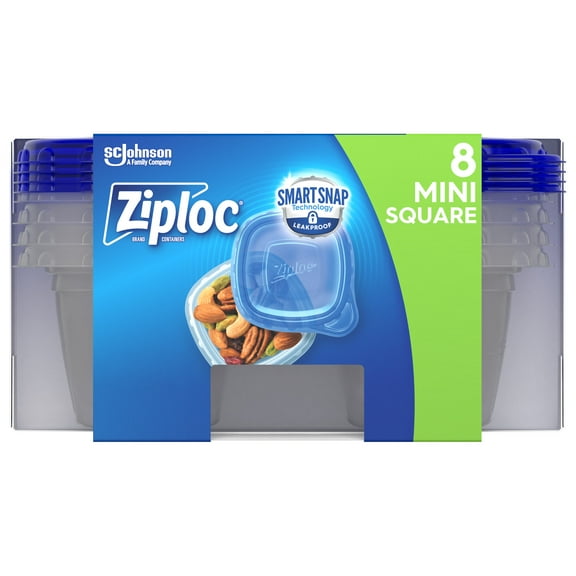 Ziploc Brand, Food Storage Containers with Lids, Smart Snap Technology, Mini Square, 8 ct
