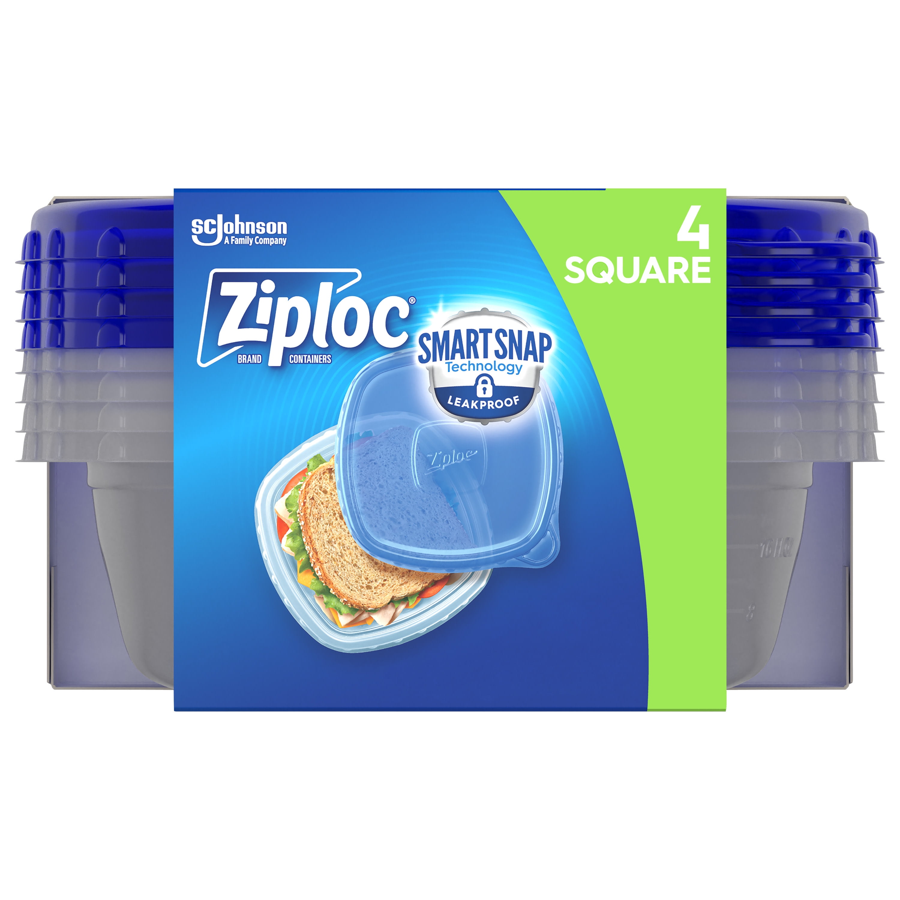 Ziploc Smart Snap Seal Containers and Lids, Square, Small, 2.5