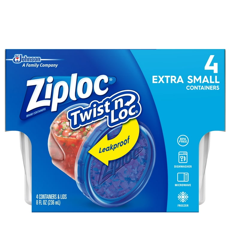 Ziploc Twist 'n Loc Containers & Lids, 8 Ounce, Extra Small - 4 containers & lids