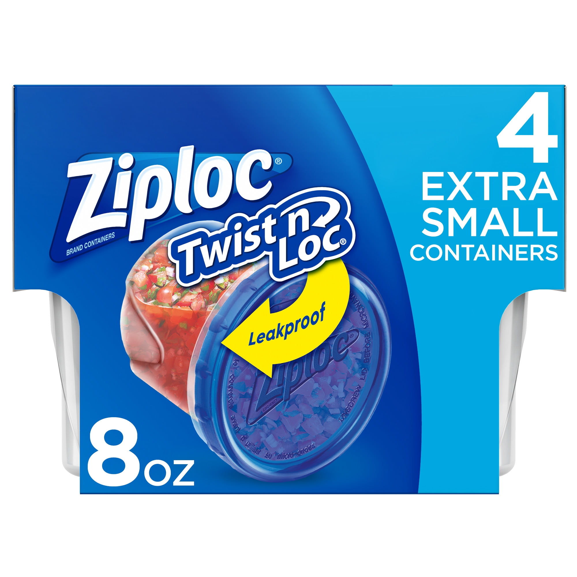 Ziploc 4 CT Round Twist 'N Loc, 8oz Leakproof Seal for Food