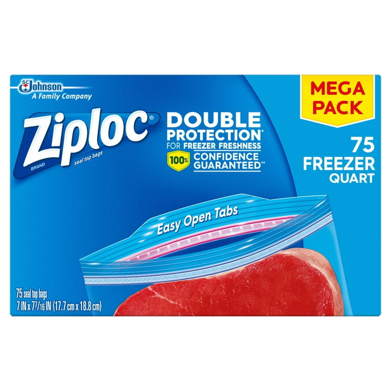 Ziplock Pinch & Seal Zipper Freezer Bags, Quart, 54 Ct 
