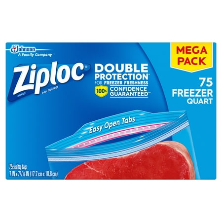 Ziploc® Brand Freezer Bags Mega Pack, Quart, 75 Count