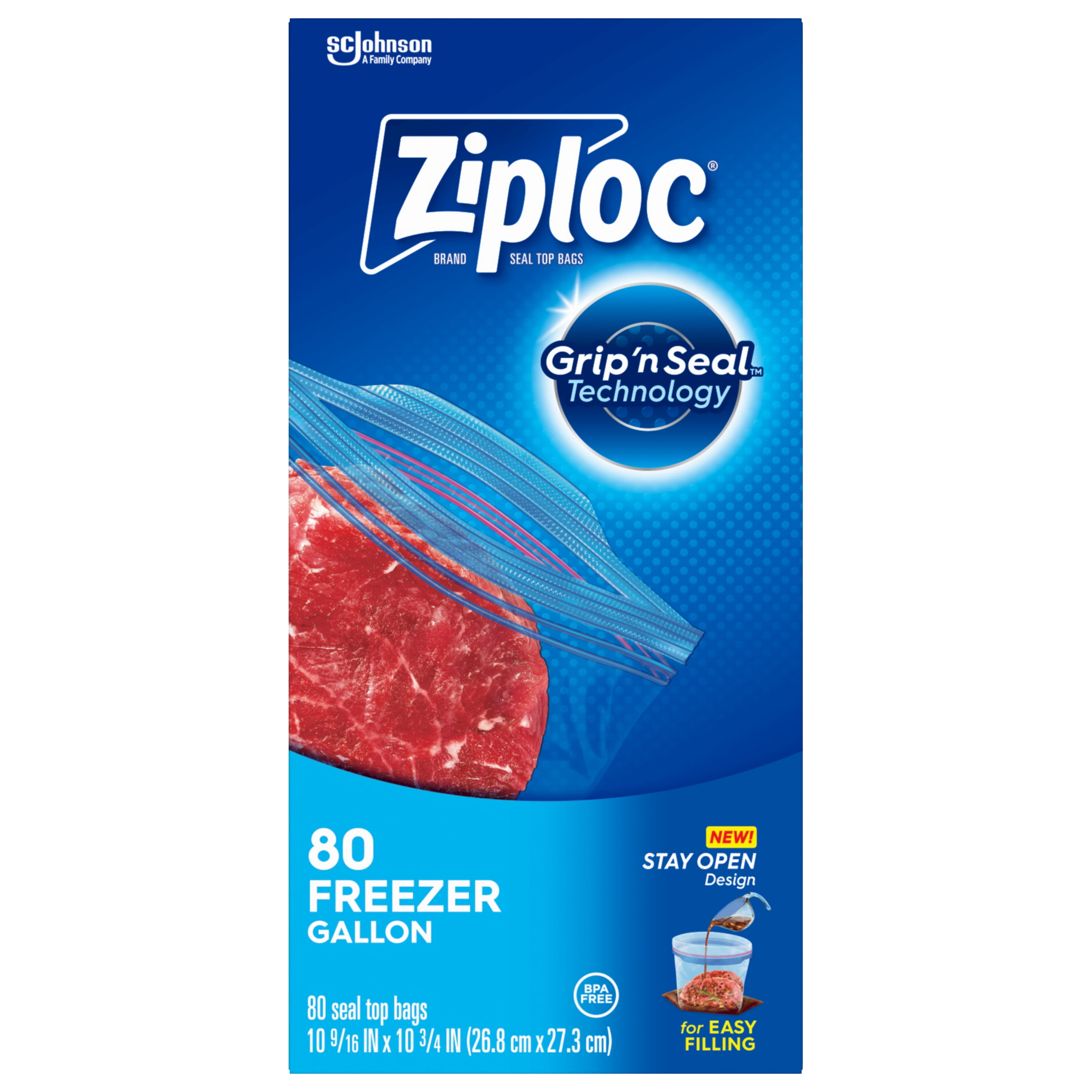 Ziploc Two Gallon Food Storage Freezer Bags, Grip 'n Seal Technology for  Easier Grip, Open, and