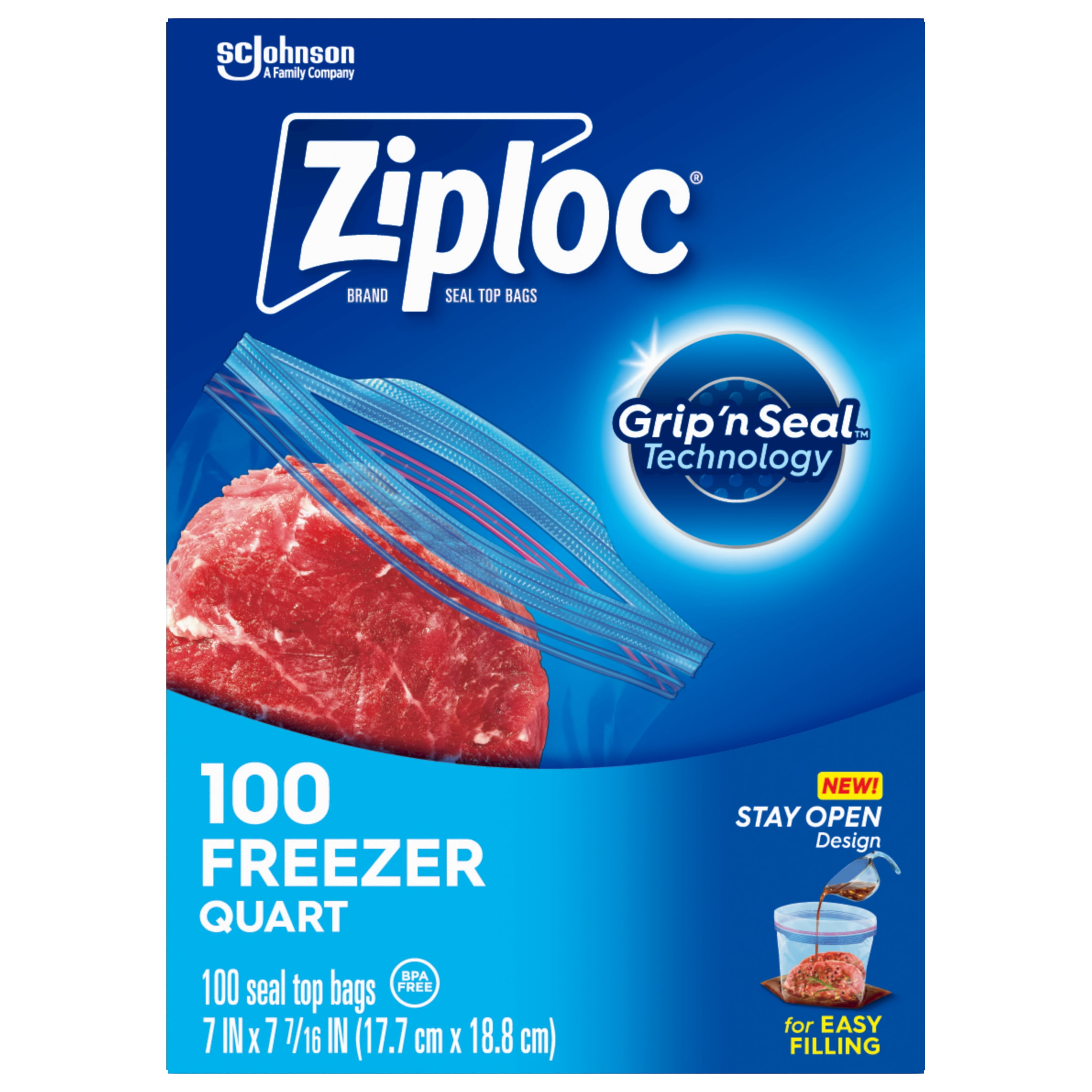  Ziploc Quart Food Storage Freezer Bags, New Stay Open
