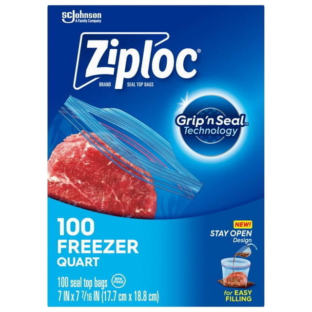 Ziploc® Brand Freezer Bags with New Stay Open Design, Quart, 100 Count ...