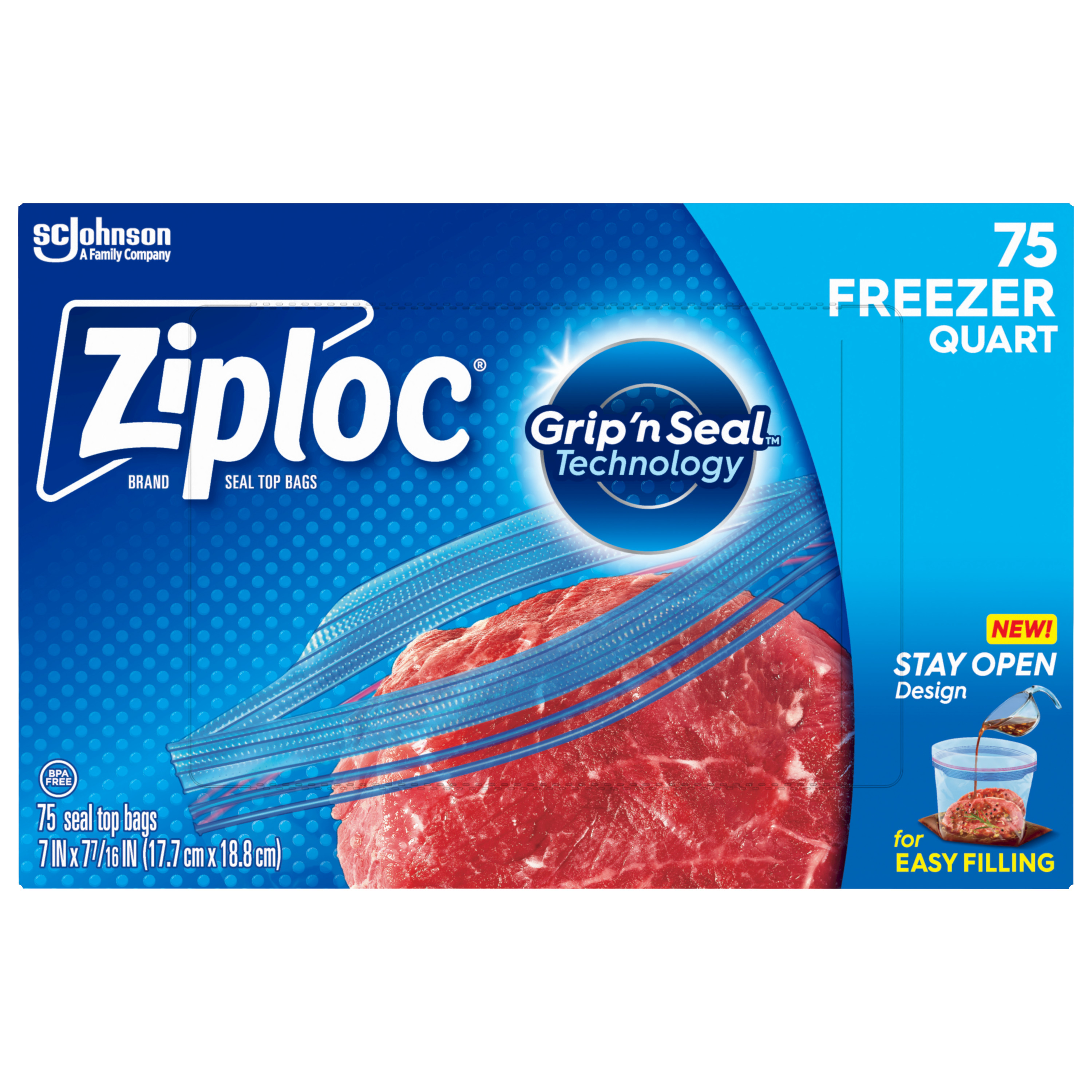 Great Value Freezer Guard Double Zipper Freezer Bags, Quart, 75 Count
