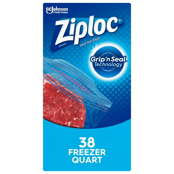 Ziploc Brand Freezer Quart Bags, with Grip 'n Seal Technology, 38 Count