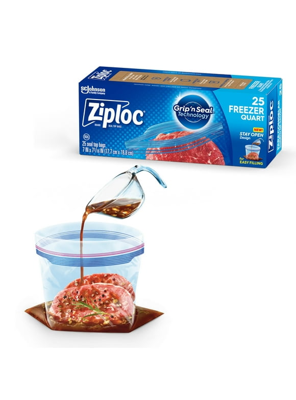 Ziploc® Brand Freezer Bags,&nbsp;Quart Food Storage Bags&nbsp;with Stay Open Technology, 25 Count