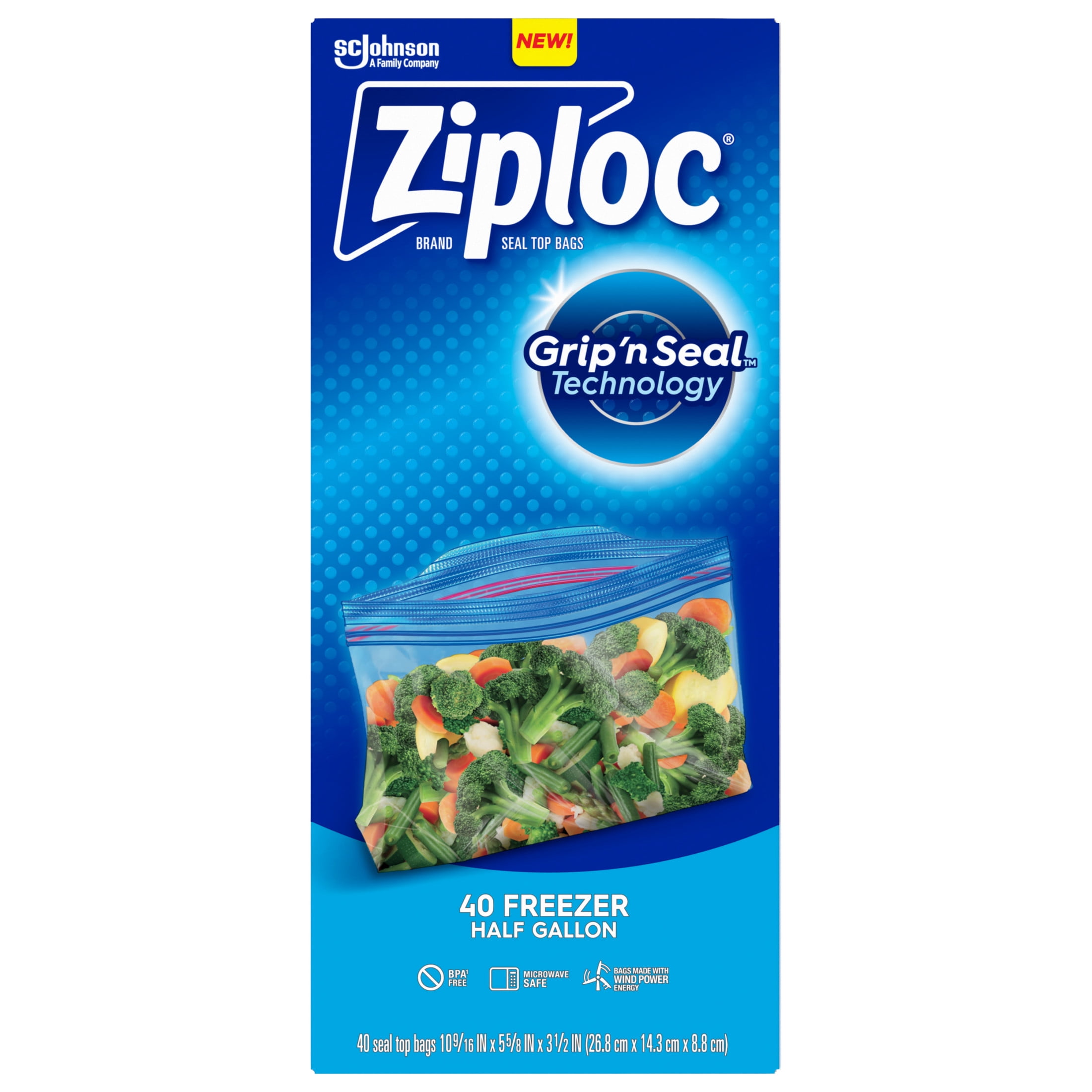 Ziploc Freezer Half Gallon Storage Bags with Grip 'n Seal