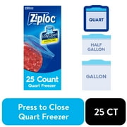 Ziploc Brand Freezer Bags, School Supplies, with Grip 'n Seal Technology, Quart, 25 Count