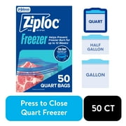 Ziploc Brand Freezer Bags, School Supplies, with Grip 'n Seal Technology, Quart, 50 Count