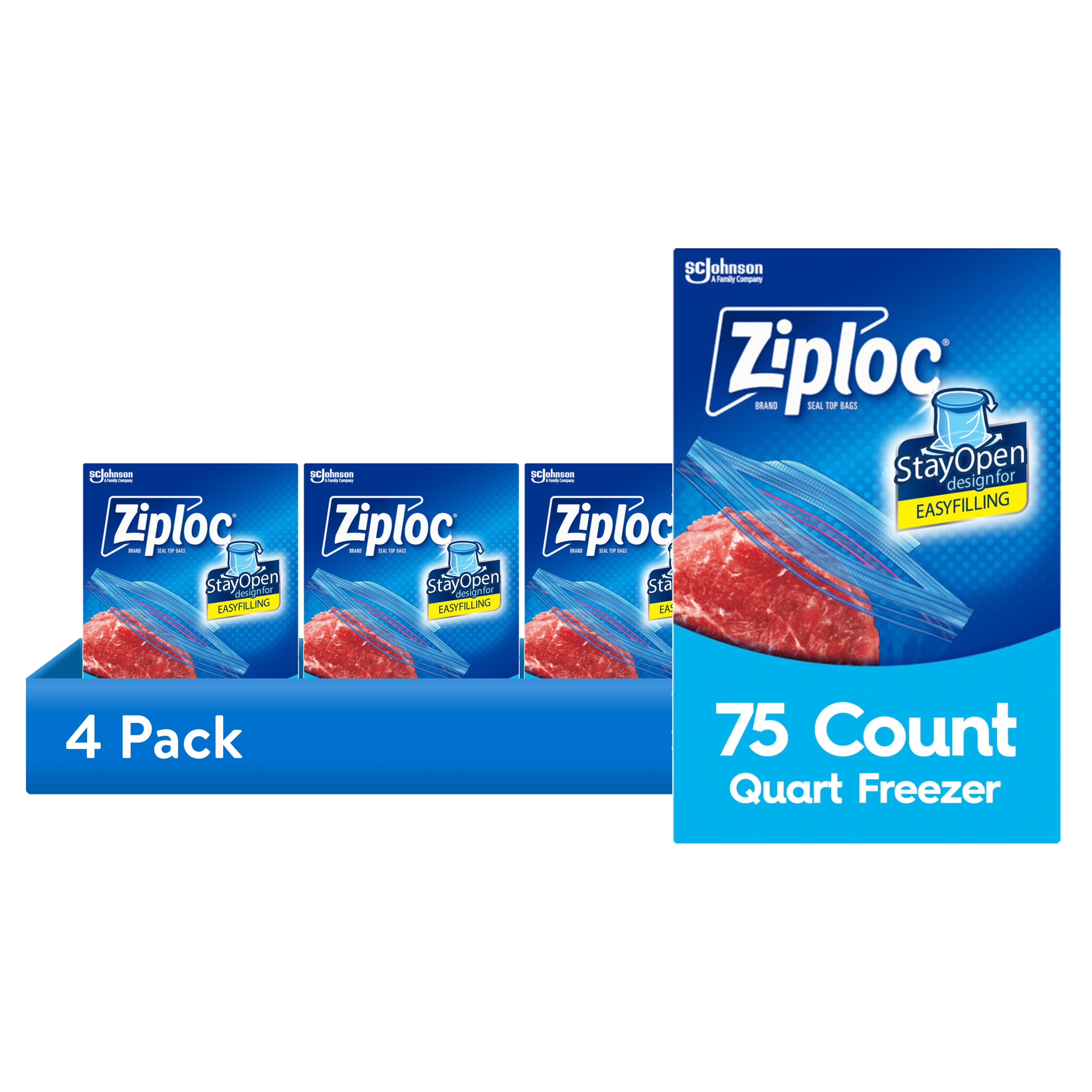 4 pack Ziploc Brand Freezer Bags with Grip n Seal Technology Quart 75 Count