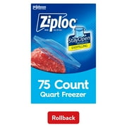 Ziploc Brand Freezer Bags, with Grip 'n Seal Technology, Quart, 75 Count