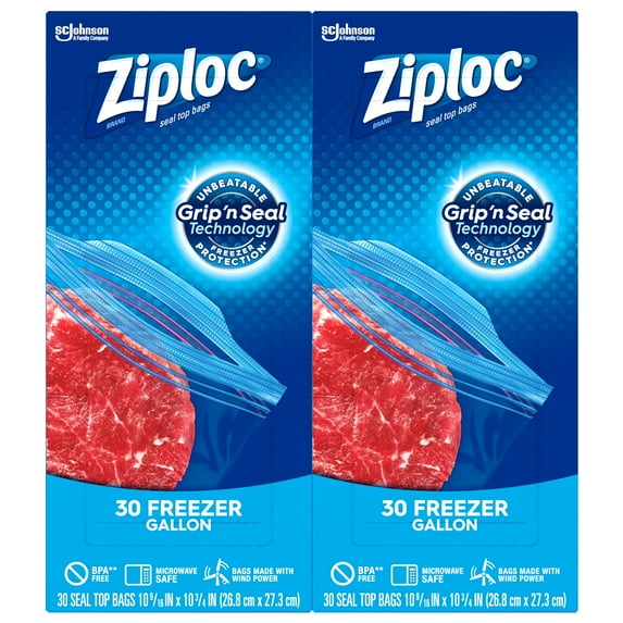 Ziploc Brand Freezer Gallon Bags with Power Shield Technology, 30 Count, Pack of 4 (120 Total Bags)