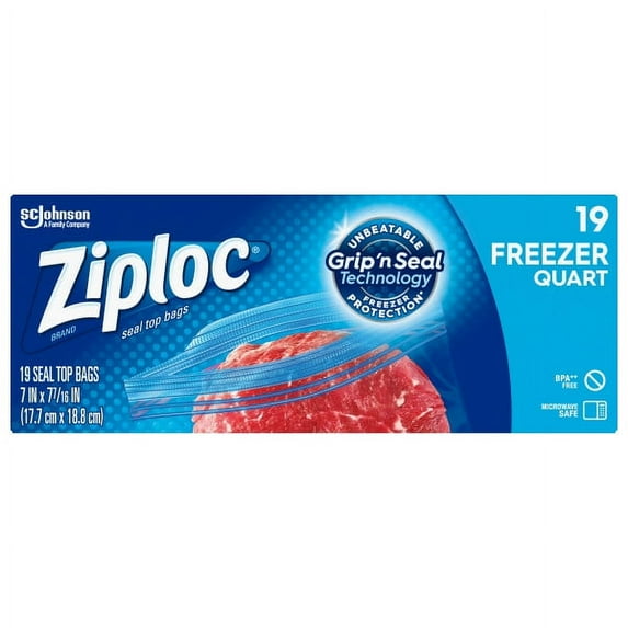 Ziploc Brand Freezer Quart Bags with Grip 'n Seal Technology, 19 Count, Pack of 6