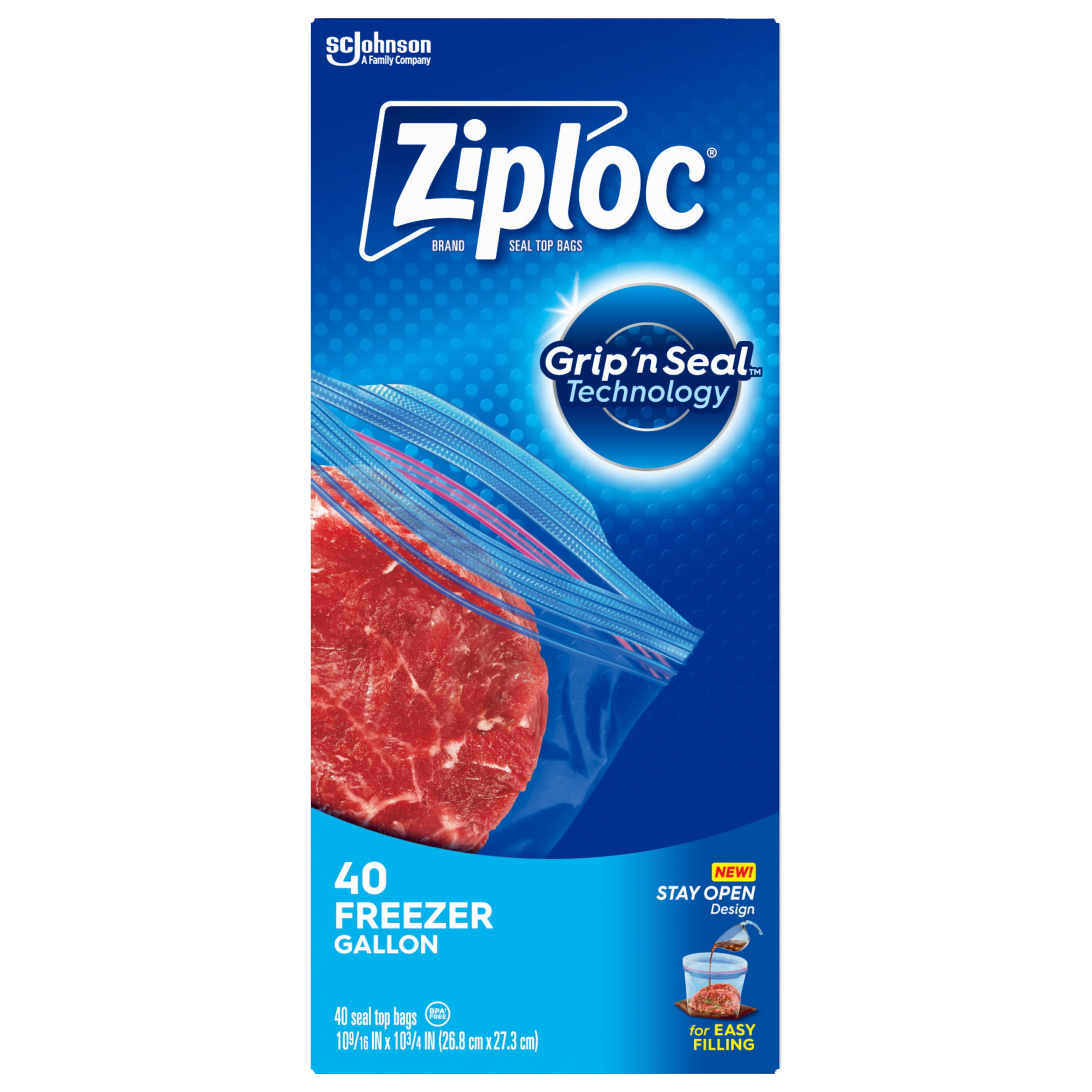 Ziploc® Brand Gallon Freezer Bags,with Stay Open Technology, 40 Count