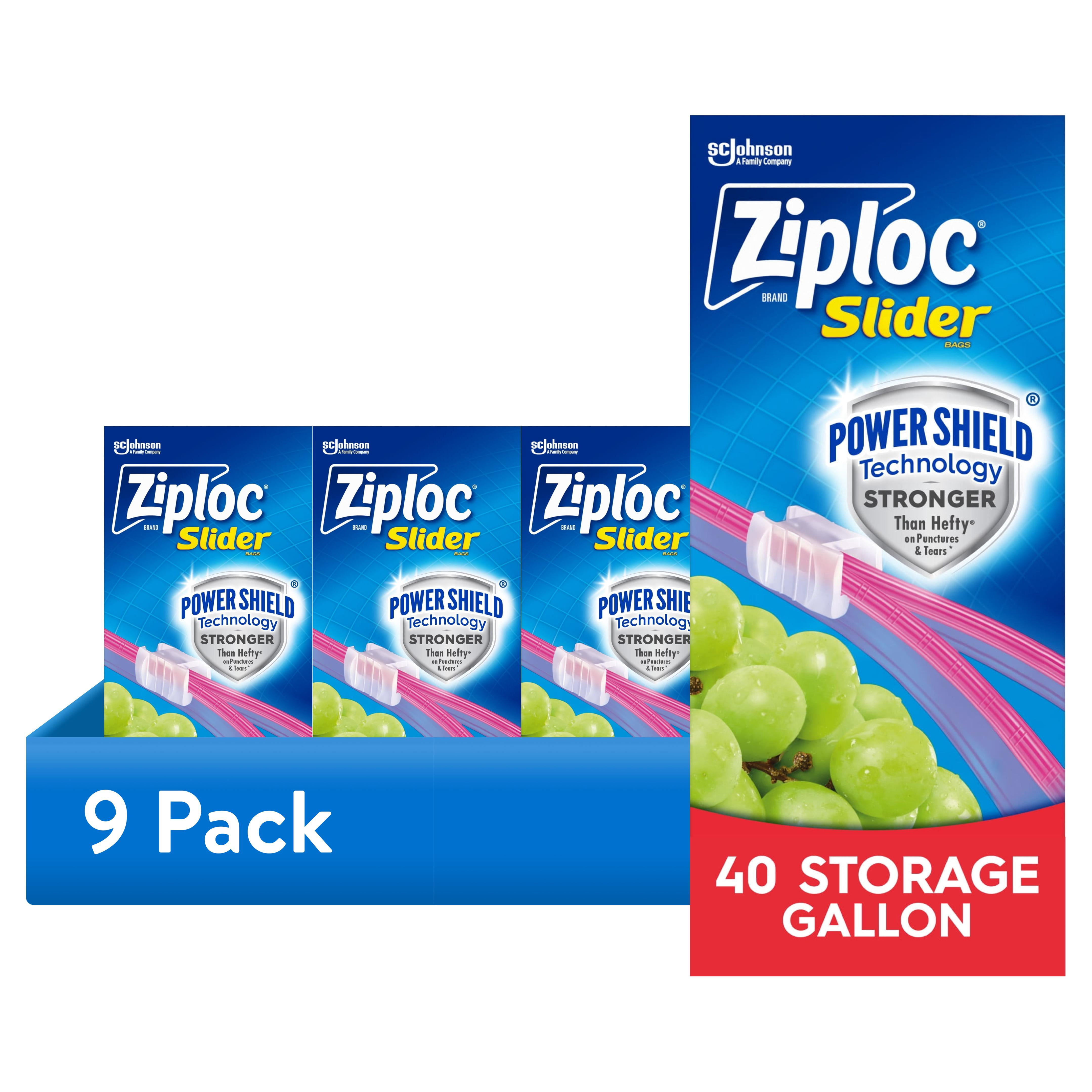 (9 pack) Ziploc Brand Gallon Slider Food Storage Bags, School Supplies, with Power Shield Technology, 40 Count
