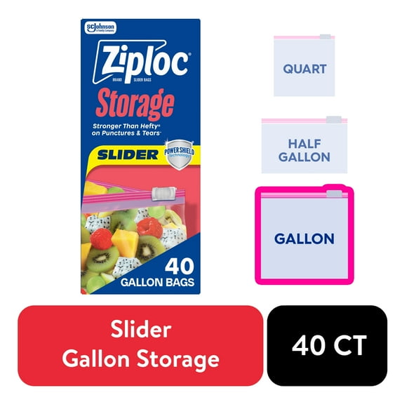 Ziploc Brand Gallon Slider Storage Bags, School Supplies, with Power Shield Technology, 40 Count