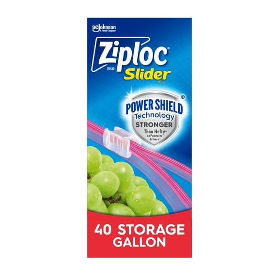 Ziploc Brand Gallon Slider Storage Bags, School Supplies, with Power Shield Technology, 40 Count