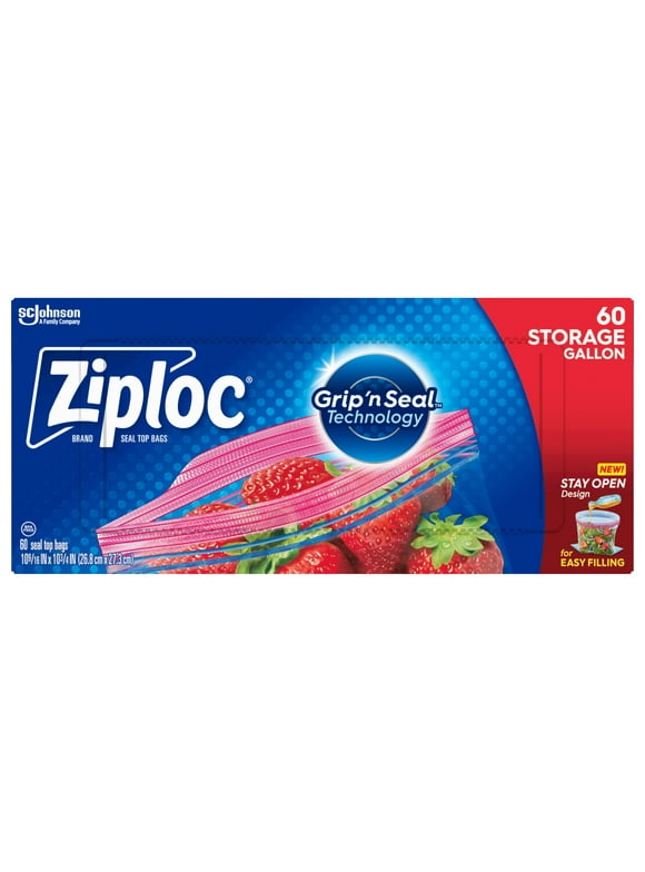 Ziploc® Brand Gallon Storage Bags with Stay Open Technology, 60 Count