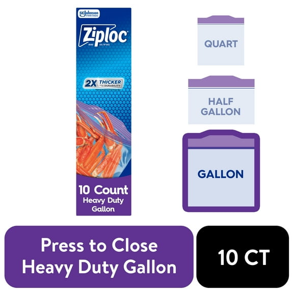 Ziploc® Brand Heavy Duty Gallon Storage Bags, Seal Top Closure, 10 Ct