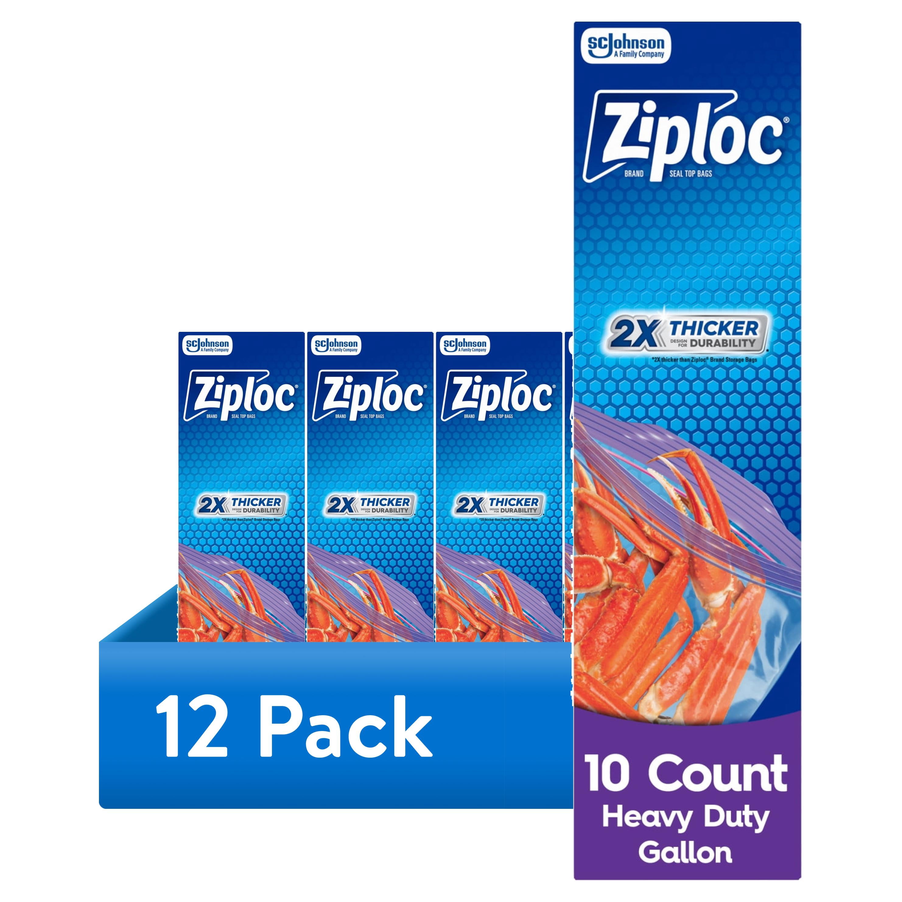 (12 pack) Ziploc® Brand Heavy Duty Gallon Storage Bags, Seal Top Closure, 10 Ct