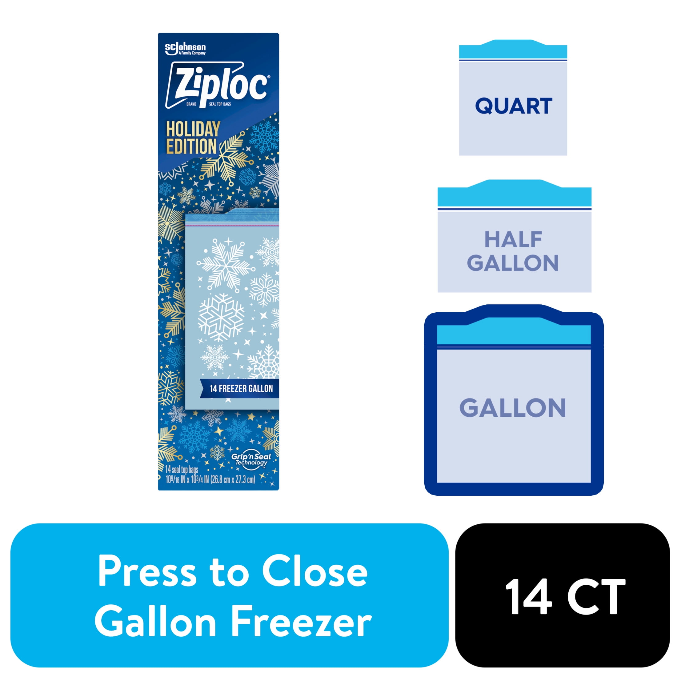 JPMALL LLC Ziploc Holiday Freezer Bags 14 CT Gallon with Grip 'n Seal