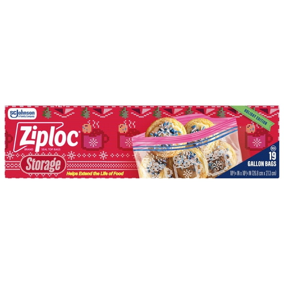 Double Tab Design Ziploc Holiday Slider Gallon Plastic Bags for Food & Freezer Storage ...