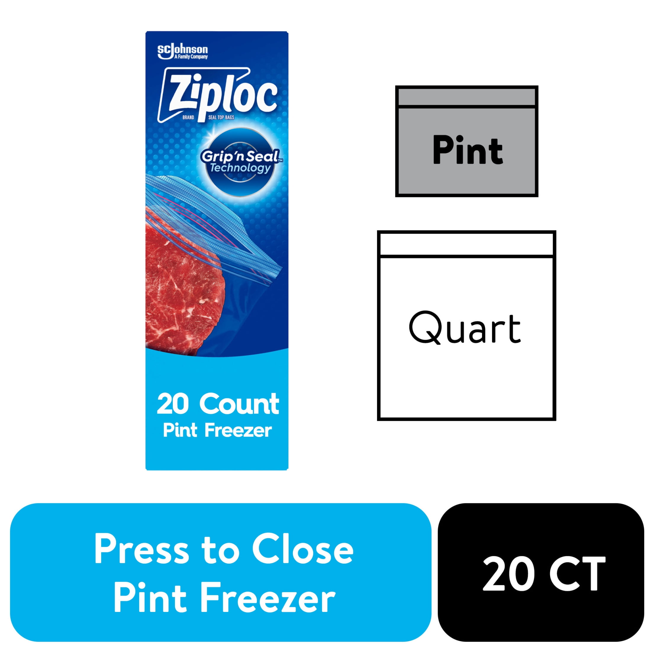 Ziploc® Sealable Pint Freezer Bags with Grip 'n Seal Technology, 20