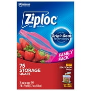 Ziploc® Brand Quart Storage Bags with Stay Open Technology, 75 Count