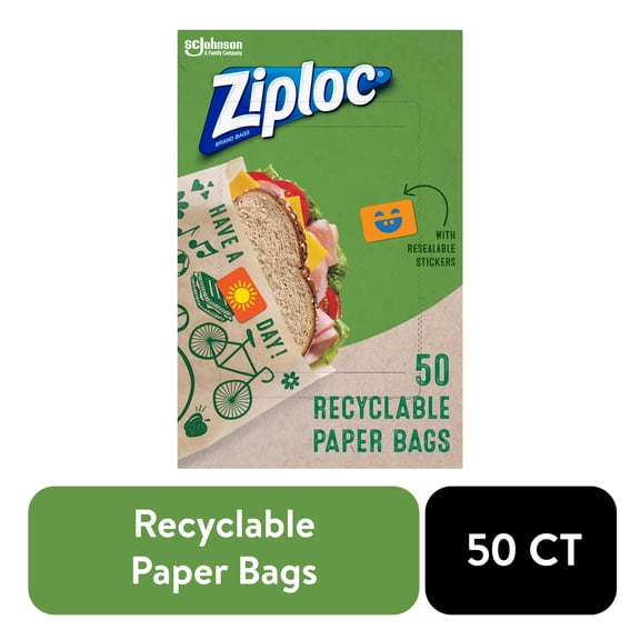 Ziploc Brand Recyclable + Sealable Paper Sandwich Bags, 50 Count