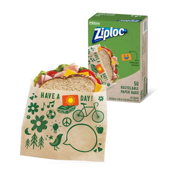 Ziploc Brand Recyclable + Sealable Paper Sandwich Bags, 50 Count